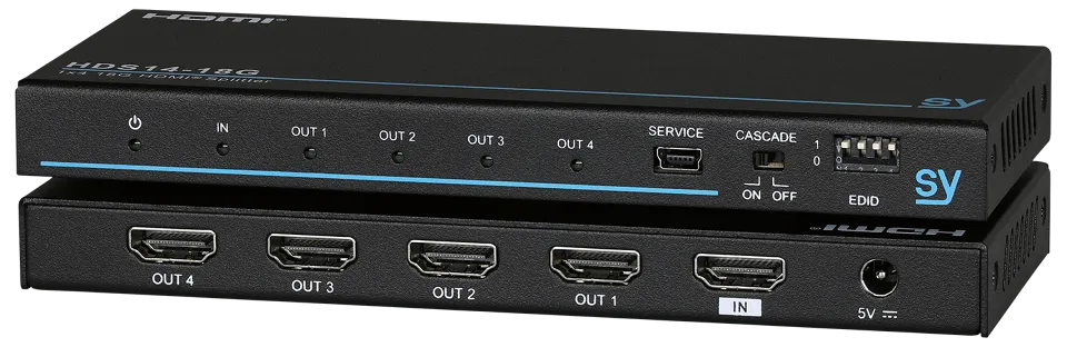HDS14-18G Stacked Angled 1x4 HDMI splitter.webp