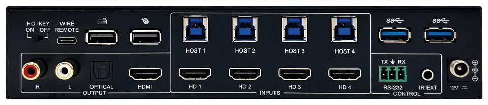 Apollo 41U 4x1 Video Seamless KVM (USB 3.0) Switcher, Multi-Viewer Back.webp