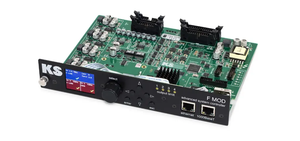 KS-Audio, F-MOD - FIRTEC™ DSP-Module, 4-channels, 4-separate engines, 4-analog inputs, 2-AES3 A/B inputs, DANTE™ optional. All KS-Presets