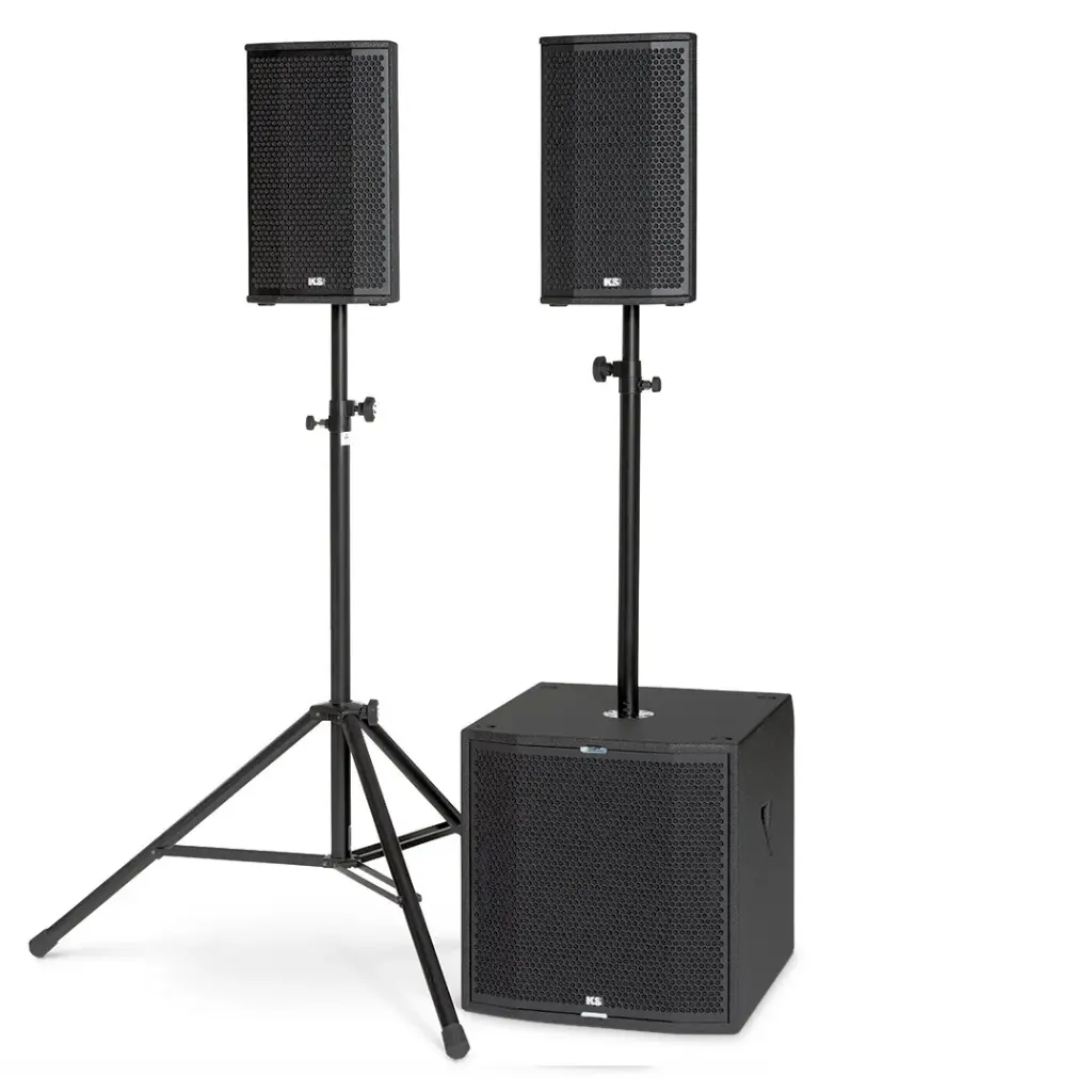 KS-Audio, SAT-3.0 - Satellite PA-system - 1xC-B18 subwoofer 2x C-1 HDSP™ top module - Optional use C-W18 as additional subwoofer