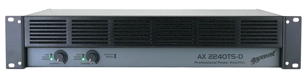 Axxent, AX2240TS-D amplifier with Dante input 2x240W at 70/100V and 4 Ohm