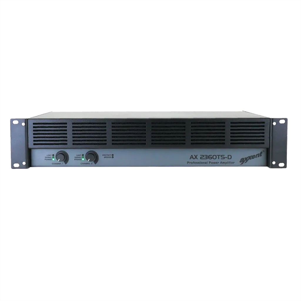 Axxent, AX2360TS-D Amplifier with Dante input 2x360W at 70/100V and 4 Ohm