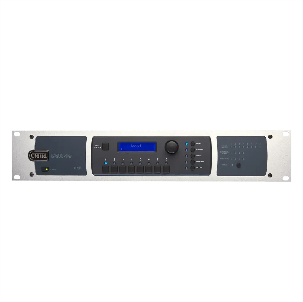 [D036219] Cloud, DCM1E - Digital Zone Mixer 8 mus 4 mic paging 8 outp Ethernet