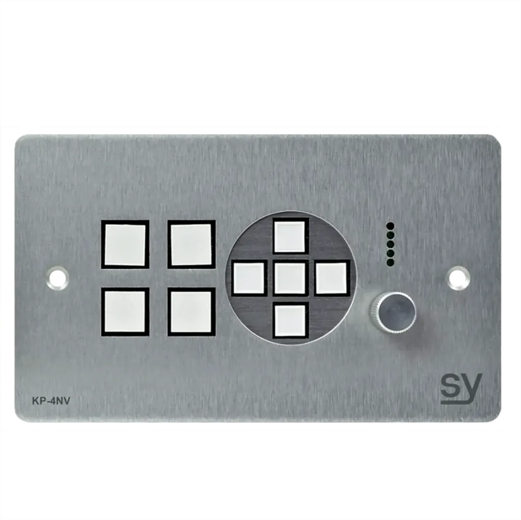 SY, SY-KP4NV-BA - UK 4 button Keypad Controller with navigation keys and rotary volume control.
Brushed Aluminium
