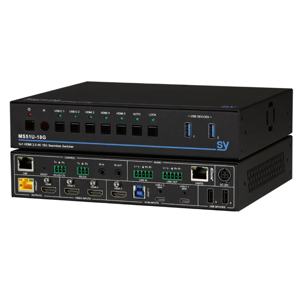 SY, SY-MS51U-18G - 5x1 Seamless Presentation/KVM switcher (4K60 18G)