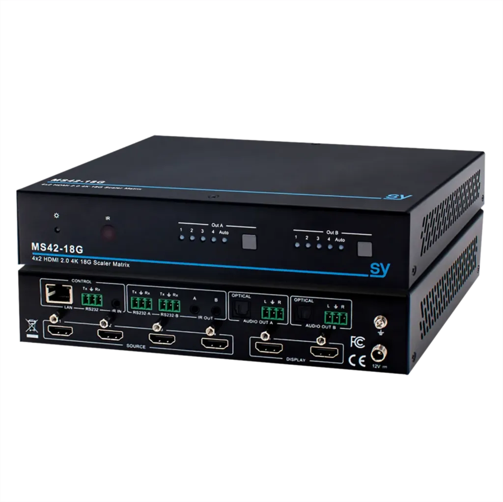 SY, SY-MS42-18G - 4x2 HDMI 2.0 (18G) Matrix, Control: Front panel, IR, RS232,LAN
