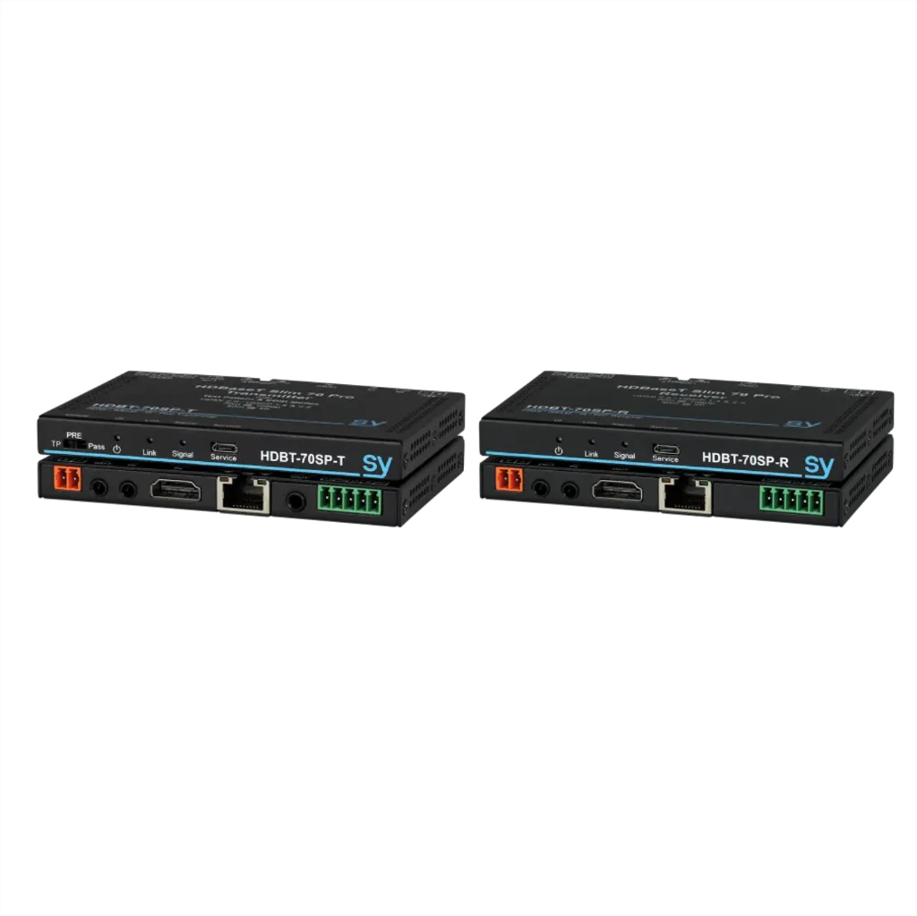 SY, SY-HDBT-70SP-SET - Slim70 Pro. Ultra Slim PRO HDBaseT 70m Extender set ,  Audio de-embedder (TX), 2x Bi-directional RS232