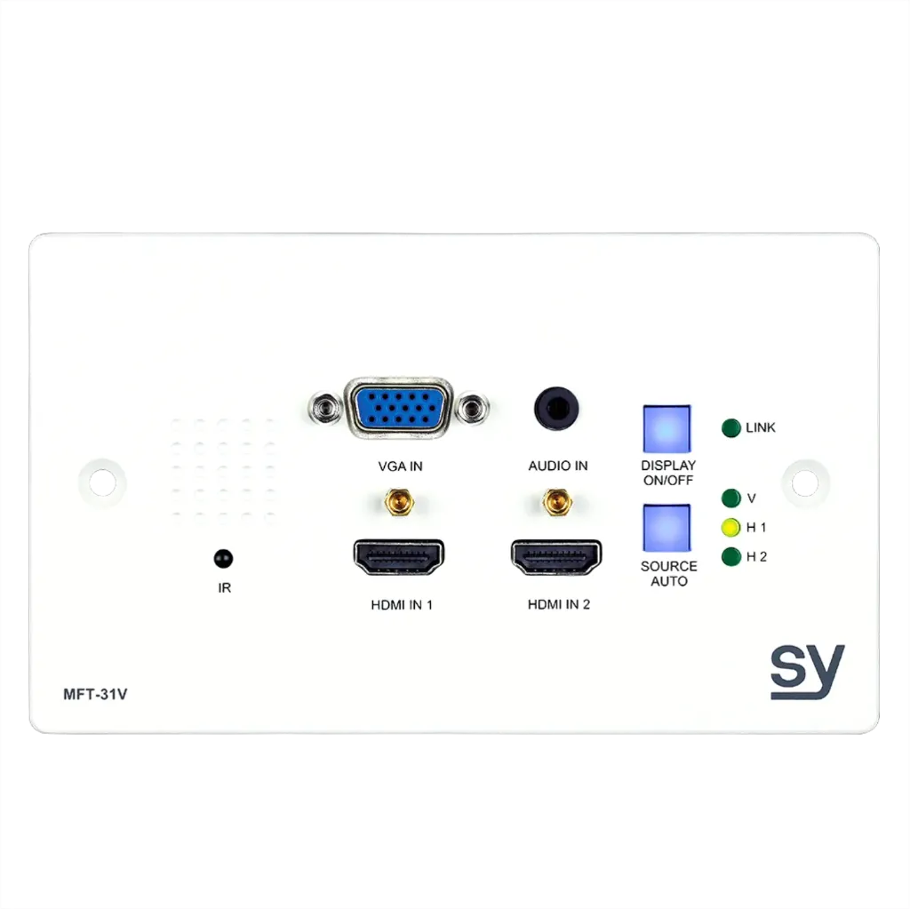[D036924] SY, SY-MFT-31V-W - 4K UHD Wall-mounted Multi Format HDBaseT extender - 2-gang White UK faceplate