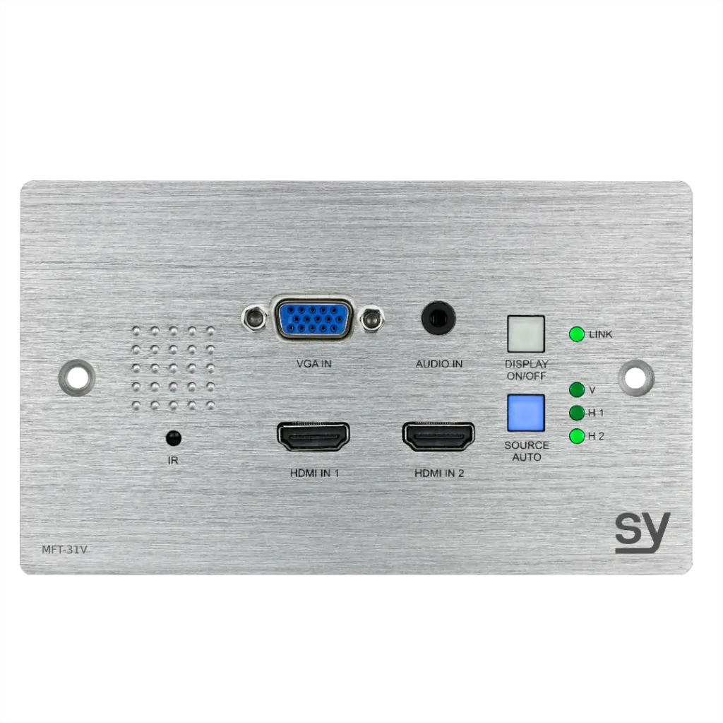 [D036929] SY, SY-MFT-31VE-SET - 4K UHD Wall-mounted Multi Format HDBaseT extender -  2-gang Brushed aluminium EU faceplate -Includes SY HDBaseT Receiver