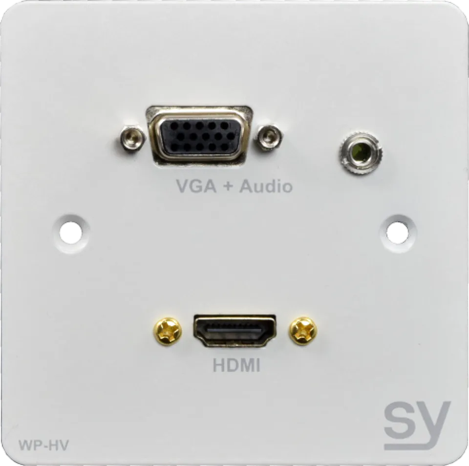 [D036950] SY, SY-WP-HV-BW - HDMI and VGA + Audio single gang wall input plate. UK white.
