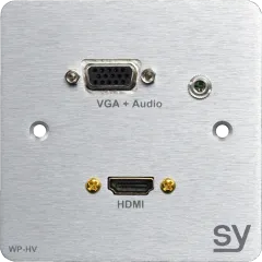 SY, SY-WP-HV-EA - Euro HDMI and VGA single gang wall input plate EU brushed aluminium