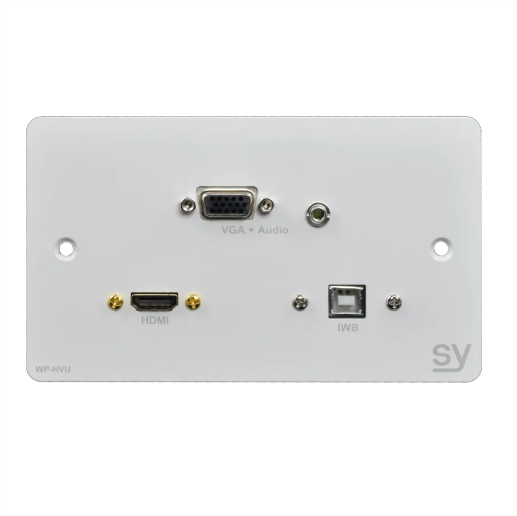 SY, SY-WP-HVU-BW - HDMI, VGA + Audio and USB B double gang wall input plate. UK white