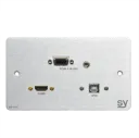 SY, SY-WP-HVU-BA - HDMI, VGA + Audio and USB B double gang wall input plate. UK brushed aluminium