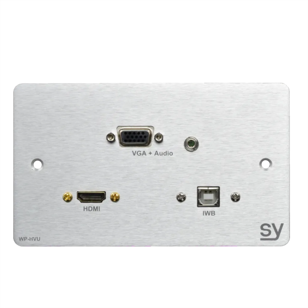 SY, SY-WP-HVU-EA - Euro HDMI, VGA and USB B double gang wall input plate EU brushed aluminium