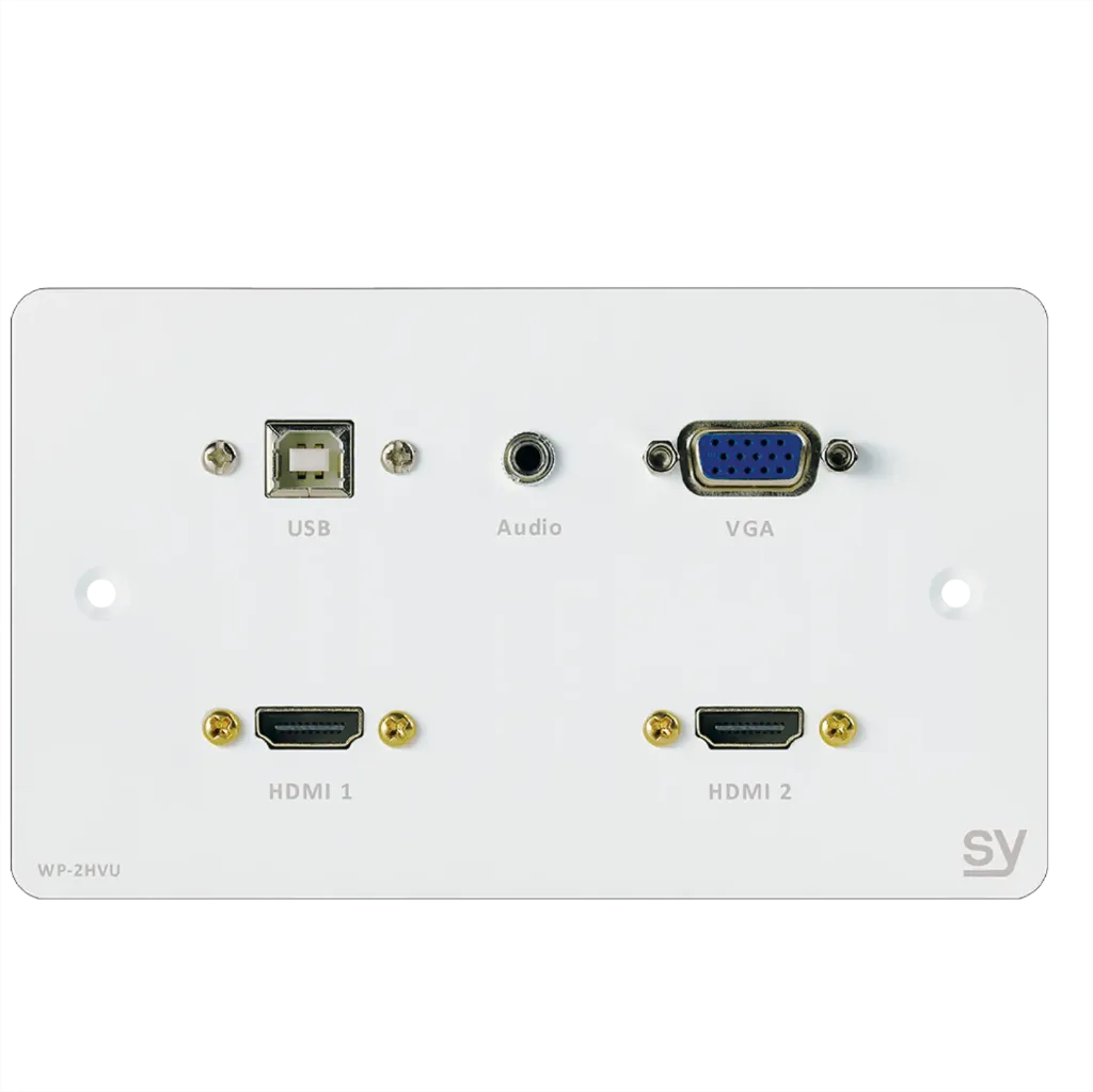 SY, SY-WP-2HVU-BW - 2 x HDMI, VGA + Audio and USB B double gang wall input plate.  UK white