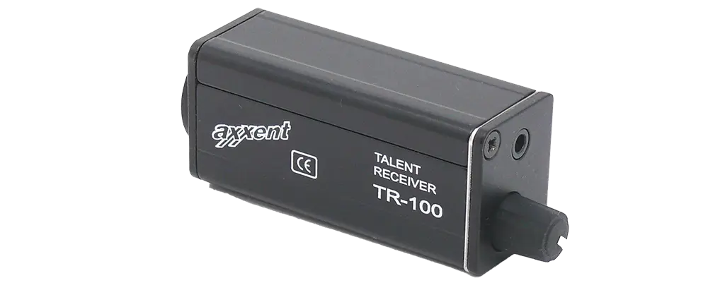 Axxent, TR-100 Talent Receiver mini beltpack for monitoring and playing out the intercom signal