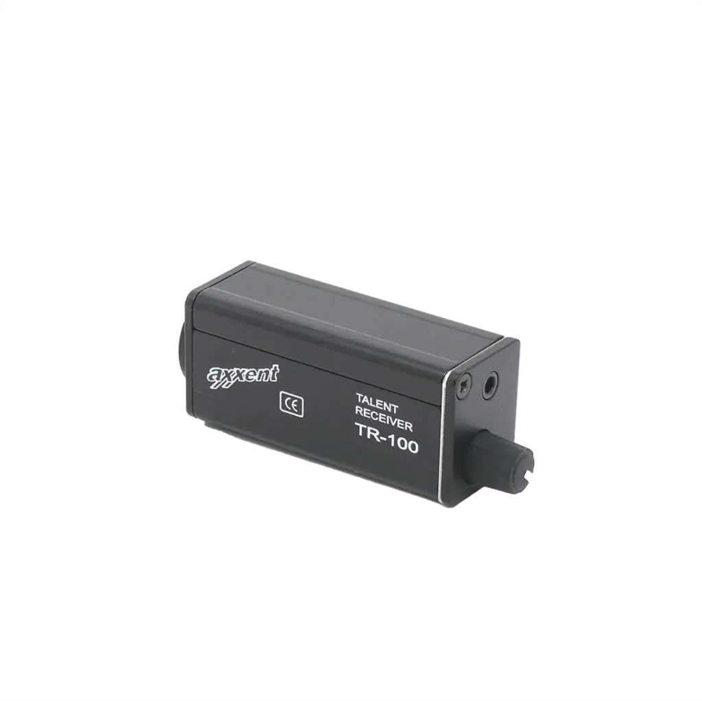 [D037148] Axxent, TR-100 Talent Receiver mini beltpack for monitoring and playing out the intercom signal