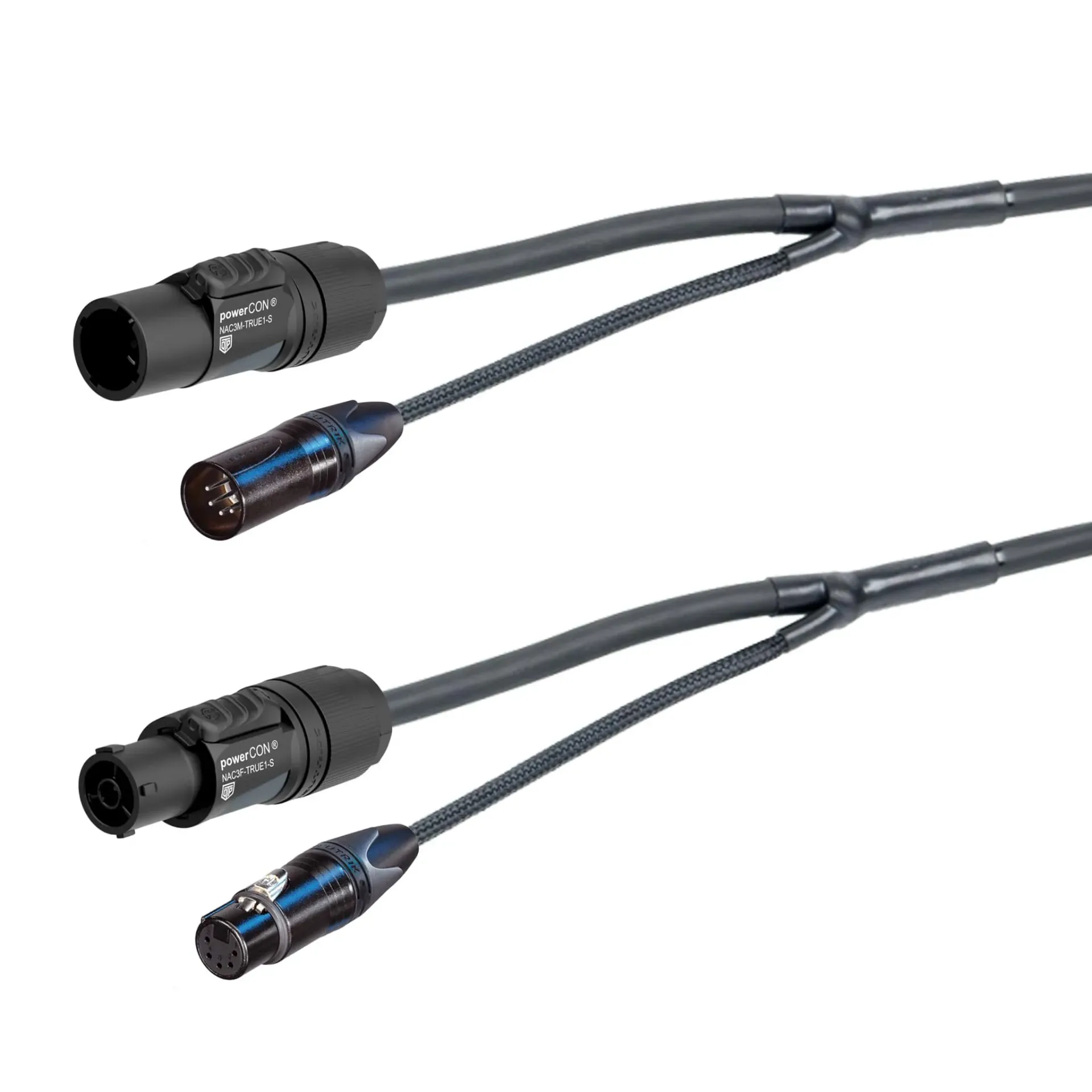 DLX, Combi-kabel XLR 5-polig + powerCON® TRUE1 met Syntax & Neutrik | 25cm spin-out | Zwart | 10m