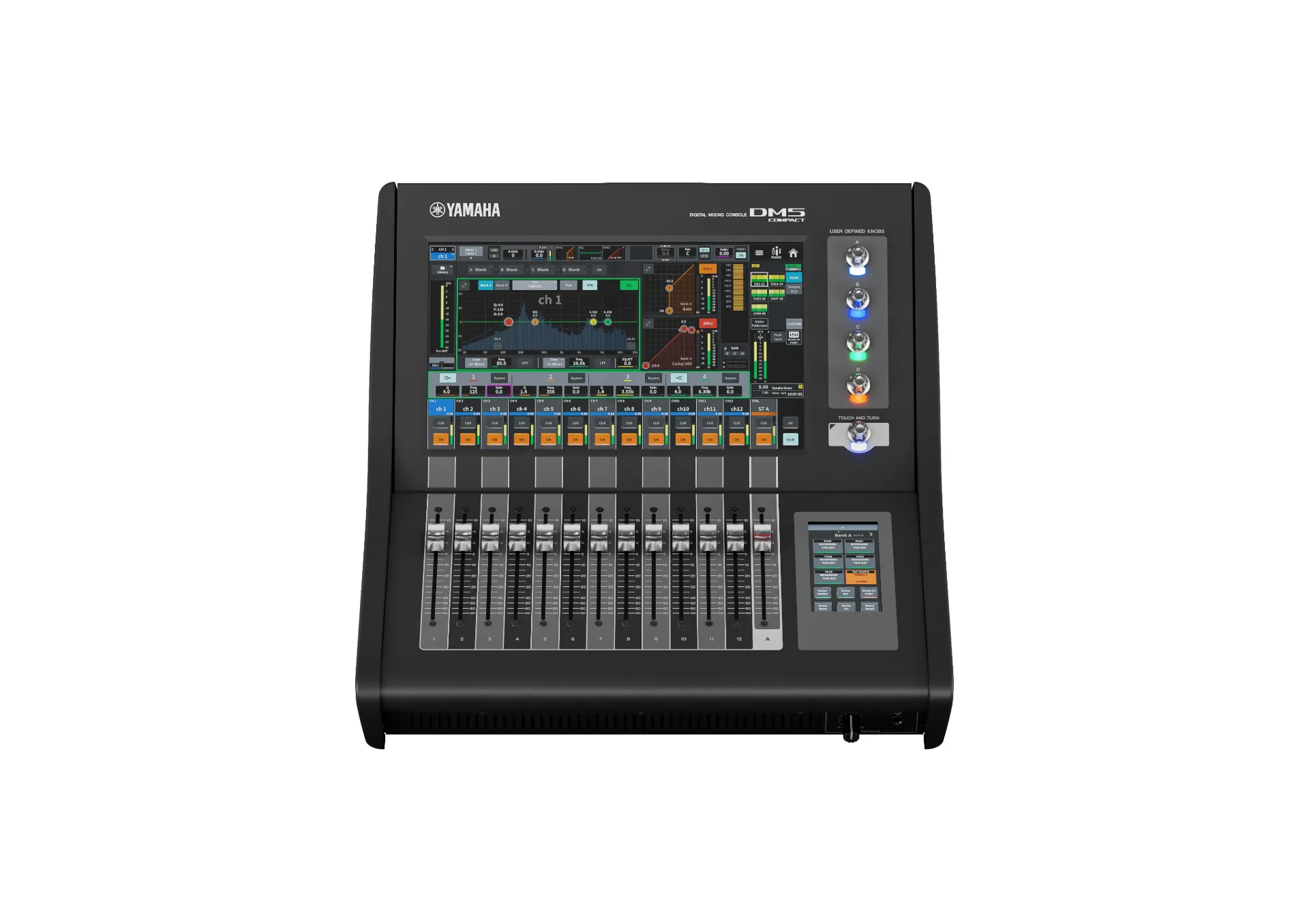 Yamaha, DM5C - Digital mixing console 96kHz/48kHz, 48 mono In, 24 Mix + 12 Matrix + 2 Stereo, 13.3" multi-touch; 4.3" multi-touch screen, 13 Faders, 64 x 64 DANTE, 18x18 USB; 16 x 16 analog, DAW-Remote; Nuendo Live & VST Rack Elements bundled.