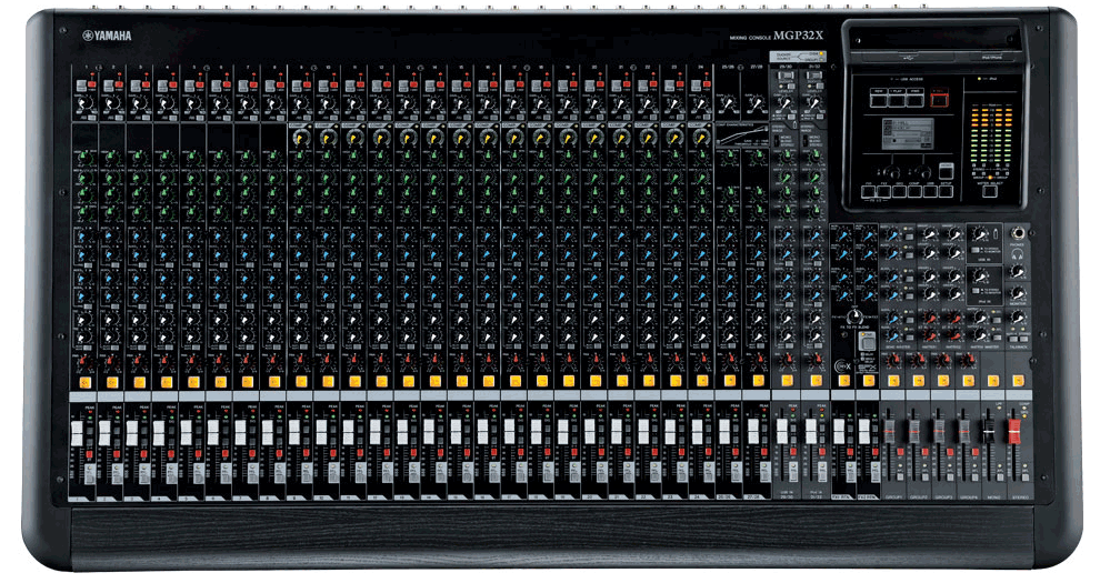 [D010955] Yamaha, MGP32X - 32 Channels, 24x mic preamps, dual FX processors: REV-X reverb and SPX, 16x 1-knob compressors, hybrid-channels with DSP effects, iPhone/iPod playback, 3-band master compressor, 31-band GEQ, USB device recording (16-bit WAV/MP3)