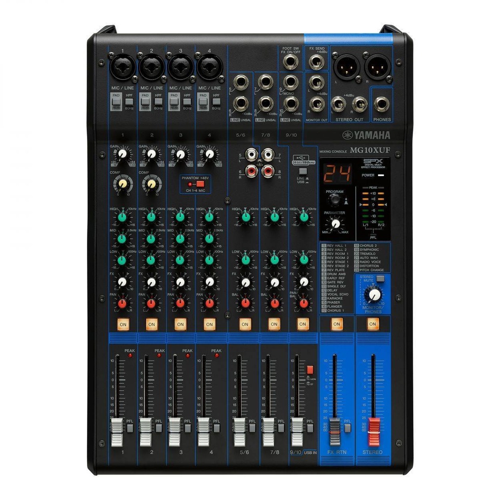 [D010966] Yamaha, MG10XUF - 10 channels, D-Pre mic preamps, 48V phantom power, 3-band CH EQ & HPF, 26dB pad, XLR outs,2 compressors, SPX effects (24 presets), USB 2.0 Audio, 24-bit/192 kHz, Cubase AI (downloadversion)