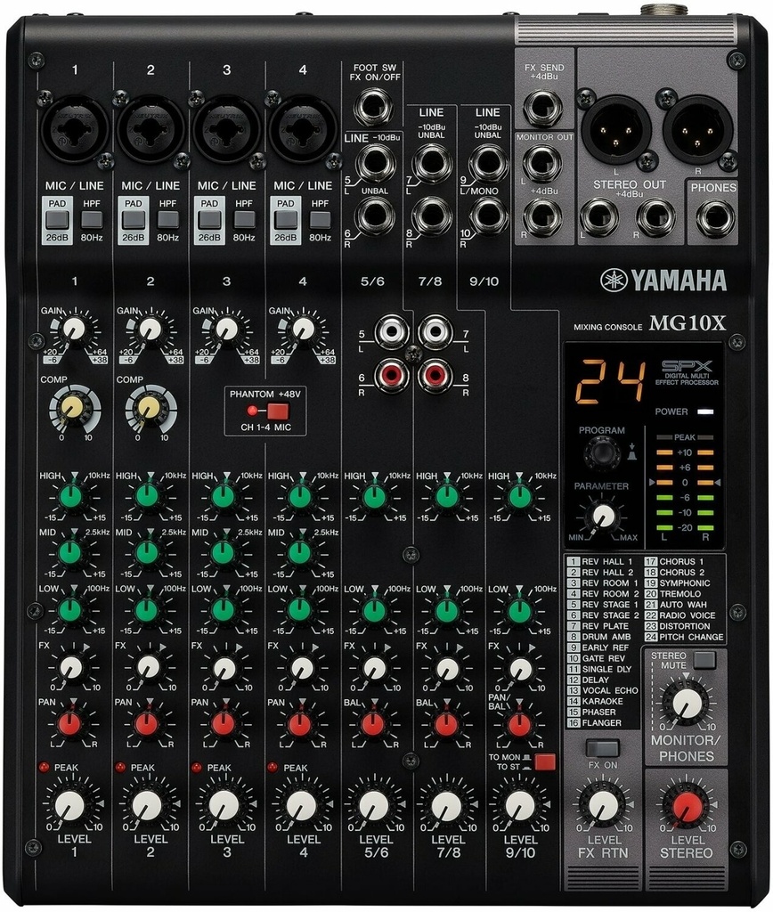 [D010967] Yamaha, MG10X CV - 10 channels, D-Pre mic preamps, 48V phantom power, 3-band CH EQ & HPF, 26dB pad, XLR outs, SPX effects processorwith 24 presets