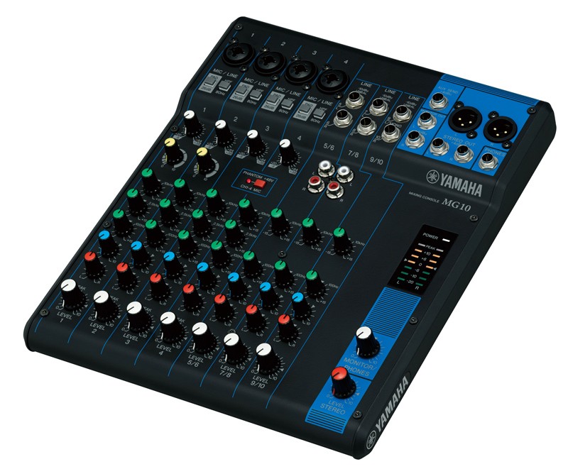 [D010968] Yamaha, MG10 - 10 channels, D-Pre mic preamps, 48V phantom power, 3-band CH EQ & HPF, 26dB pad, XLR outs, 2 compressors, 1 Aux bus