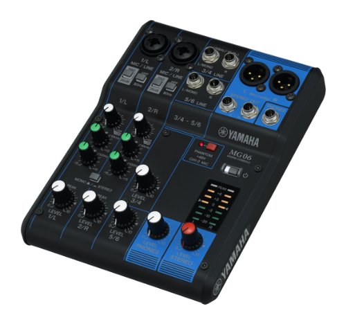 Yamaha, MG06 - 6 channels, D-Pre mic preamps, 48V phantom power, 2-band CH EQ & HPF, 26dB pad, XLR outs