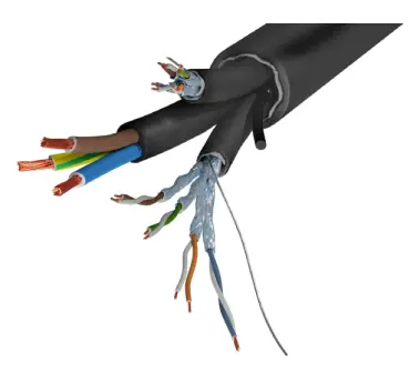 [D036611] Syntax® Hybrid Cable, 2x U/FTP CAT6A + Power 3 x 2,5mm² | 10 Gigabit Ethernet Class EA | ø 21 mm | Black